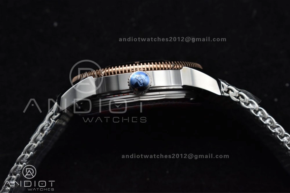 Breathable SuperOcean Heritage II BLSF 42mm SS Blue Dial Blue Ceramic Bezel on RG Bezel and Mesh Bracelet A 204