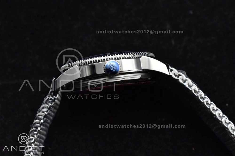 Sophisticated SuperOcean Heritage II BLSF 42mm SS Blue Dial Blue Ceramic Bezel on SS Mesh Bracelet A 1169
