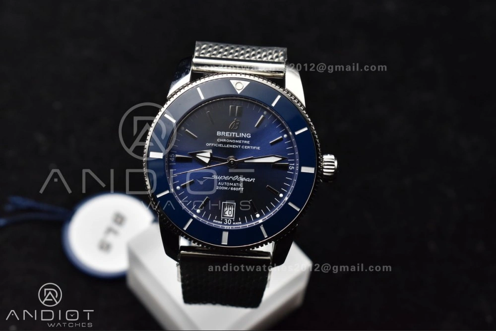 SuperOcean Heritage II BLSF 42mm SS Blue Dial Blue Ceramic Bezel on SS Mesh Bracelet A Versatile 206