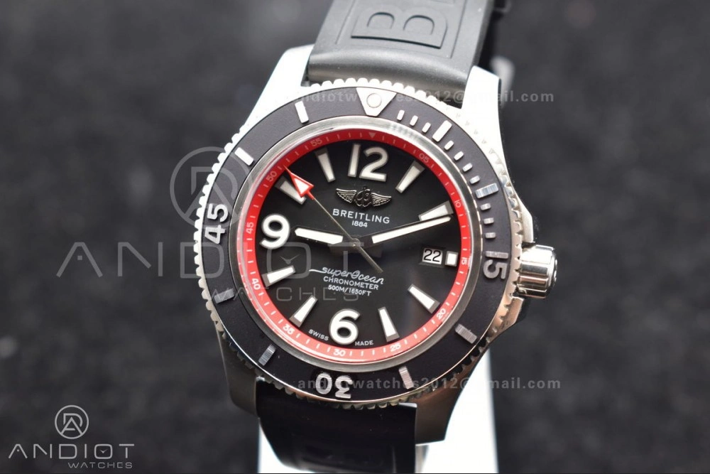 Modern Superocean Automatic 44 BLSF 1:1 Best Edition Black Dial And Bezel With Orange Rehaut On Black Rubber Strap A 1166