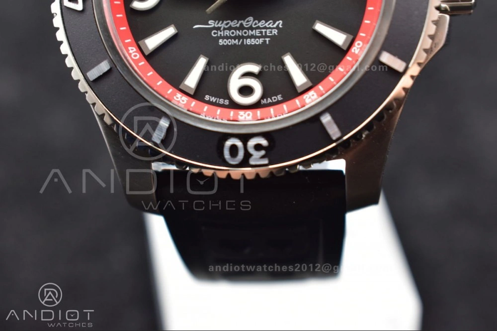 Superocean Automatic 44 BLSF 1:1 Best Edition Black Dial And Bezel With Orange Rehaut On Black Rubber Strap A EyeCatching 198