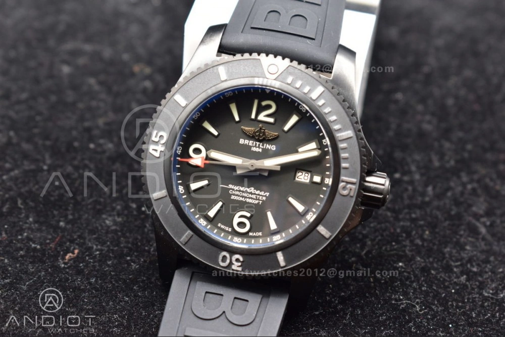 Classic Superocean Automatic 44 TF 1:1 Best Edition Black Dial Black Bezel On Black Rubber Strap A 199