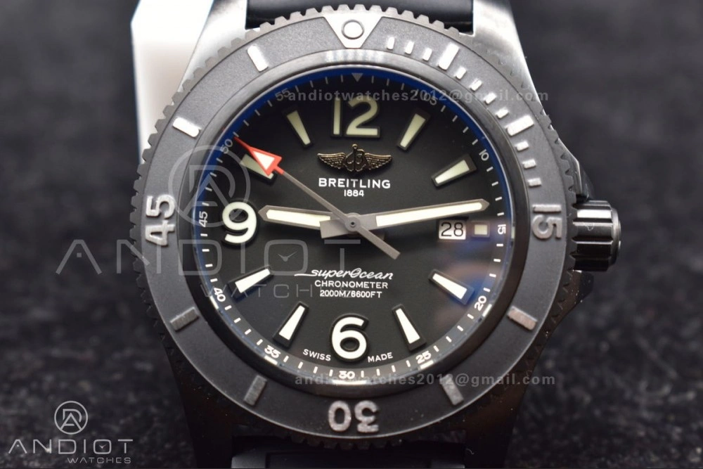 BestValue Superocean Automatic 44 TF 1:1 Best Edition Black Dial Black Bezel On Black Rubber Strap A 1171