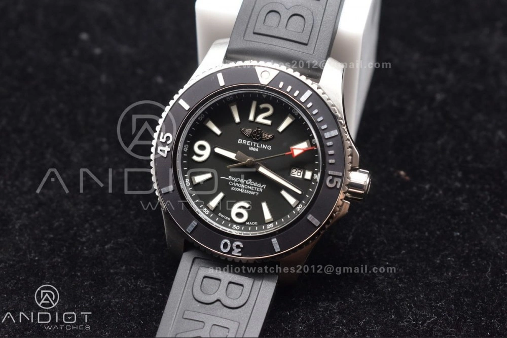 Durable Superocean Automatic 44 TF 1:1 Best Edition Black Dial Black Bezel On Black Rubber Strap A 467