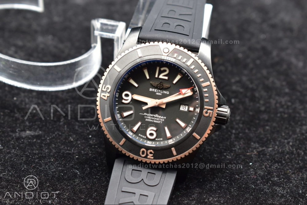 Lightweight Superocean Automatic 44 TF 1:1 Best Edition Black Dial Black Bezel on Black Rubber Strap A 200