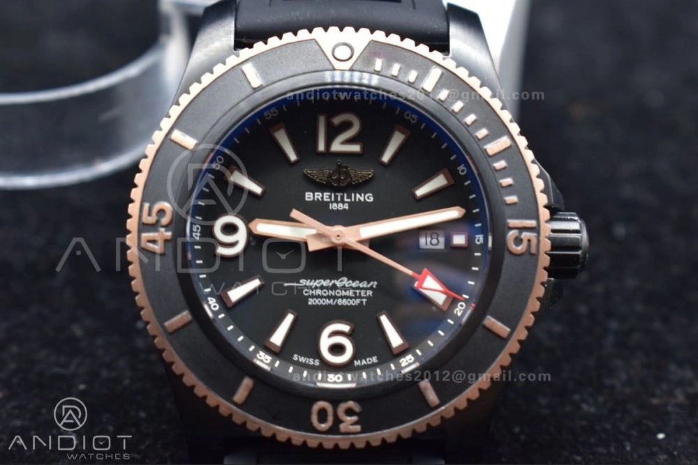 Lightweight Superocean Automatic 44 TF 1:1 Best Edition Black Dial Black Bezel on Black Rubber Strap A 200