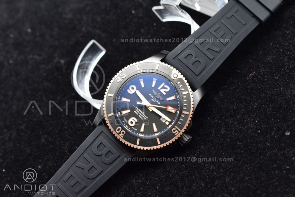 Lightweight Superocean Automatic 44 TF 1:1 Best Edition Black Dial Black Bezel on Black Rubber Strap A 200