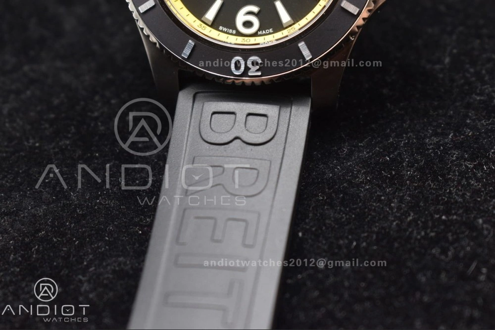 Unisex Superocean Automatic 44 TF 1:1 Best Edition Black Dial and Bezel with Yellow Rehaut On Black Rubber Strap A 471