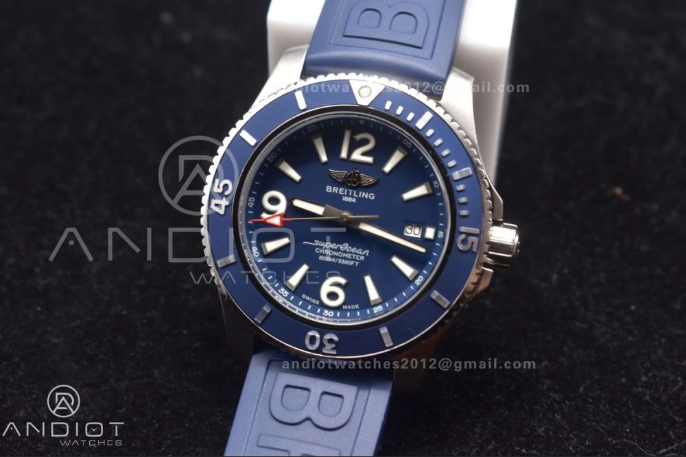 Superocean Automatic 44 TF 1:1 Best Edition Blue Dial Black Bezel On Black Rubber Strap A Versatile 188