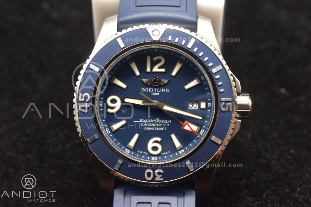 Superocean Automatic 44 TF 1:1 Best Edition Blue Dial Black Bezel On Black Rubber Strap A Versatile 188