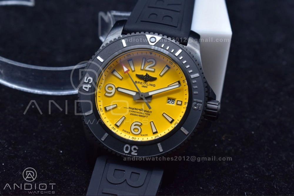Superocean Automatic 44 TF 1:1 Best Edition Yellow Dial Black Bezel on Black Rubber Strap A SmartChoice 202