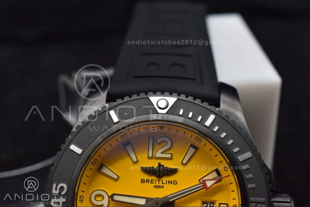 SunProtective Superocean Automatic 44 TF 1:1 Best Edition Yellow Dial Black Bezel on Black Rubber Strap A 1175