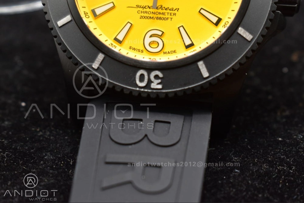 SunProtective Superocean Automatic 44 TF 1:1 Best Edition Yellow Dial Black Bezel on Black Rubber Strap A 1175