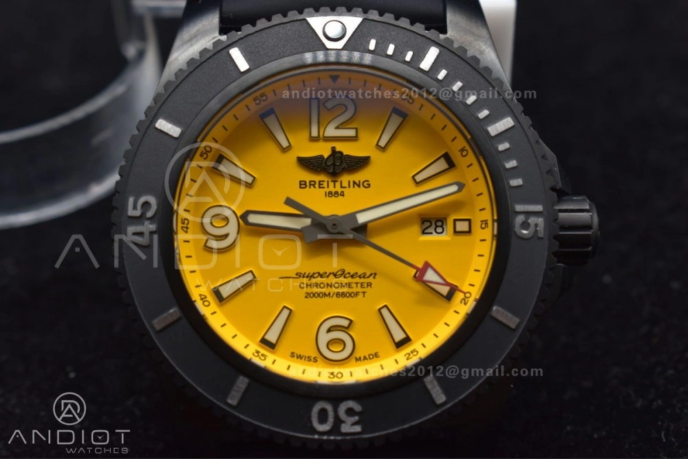 SunProtective Superocean Automatic 44 TF 1:1 Best Edition Yellow Dial Black Bezel on Black Rubber Strap A 1175