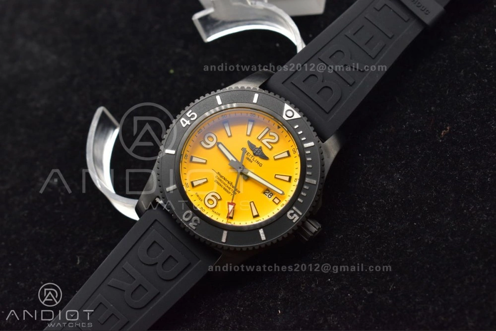 SunProtective Superocean Automatic 44 TF 1:1 Best Edition Yellow Dial Black Bezel on Black Rubber Strap A 1175