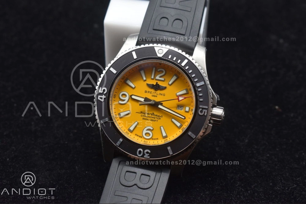 BestValue Superocean Automatic 44 TF 1:1 Best Edition Yellow Dial Black Bezel on Black Rubber Strap A 479