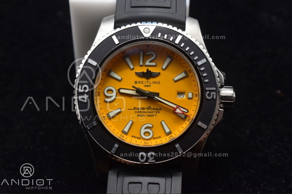 BestValue Superocean Automatic 44 TF 1:1 Best Edition Yellow Dial Black Bezel on Black Rubber Strap A 479