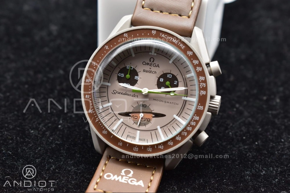 Functional Swatch X Omega Bioceramic Moonwatch Mission To Saturn On Nylon Strap Quartz 133