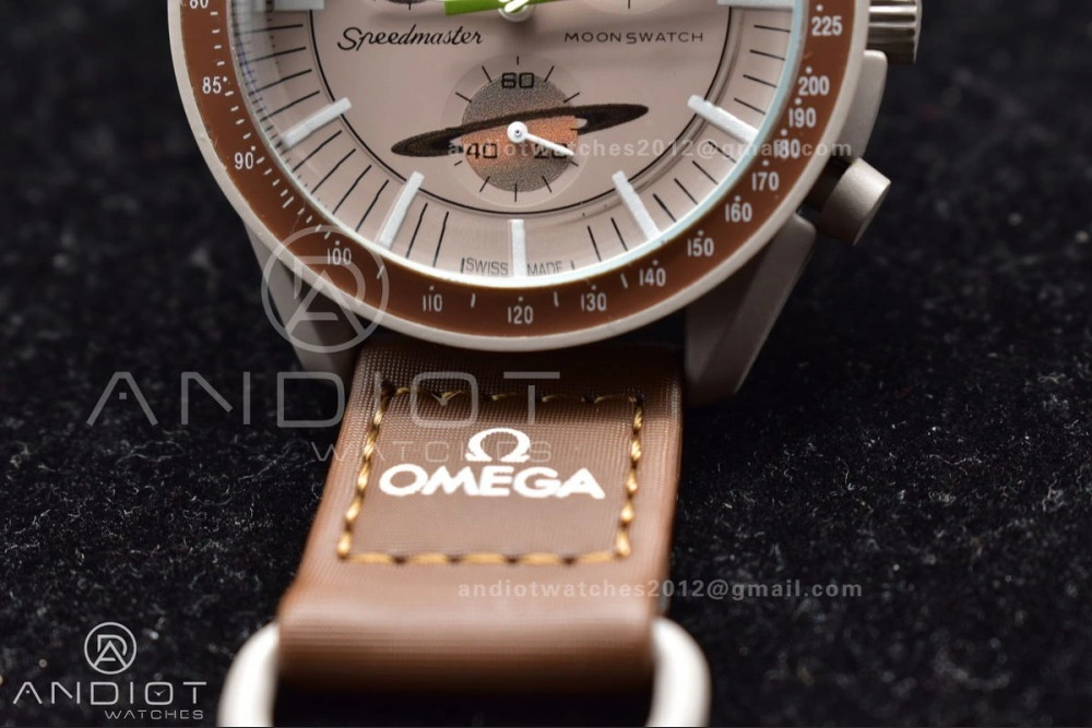 Functional Swatch X Omega Bioceramic Moonwatch Mission To Saturn On Nylon Strap Quartz 133