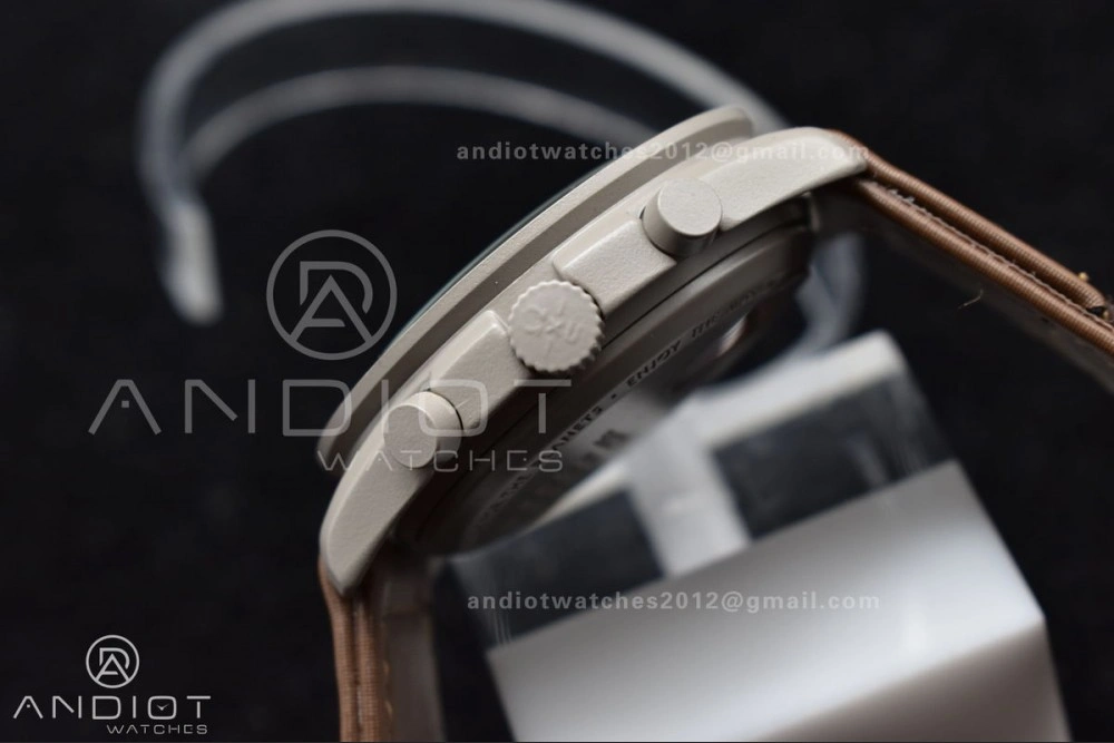 Functional Swatch X Omega Bioceramic Moonwatch Mission To Saturn On Nylon Strap Quartz 133