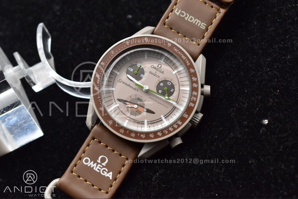 Functional Swatch X Omega Bioceramic Moonwatch Mission To Saturn On Nylon Strap Quartz 133