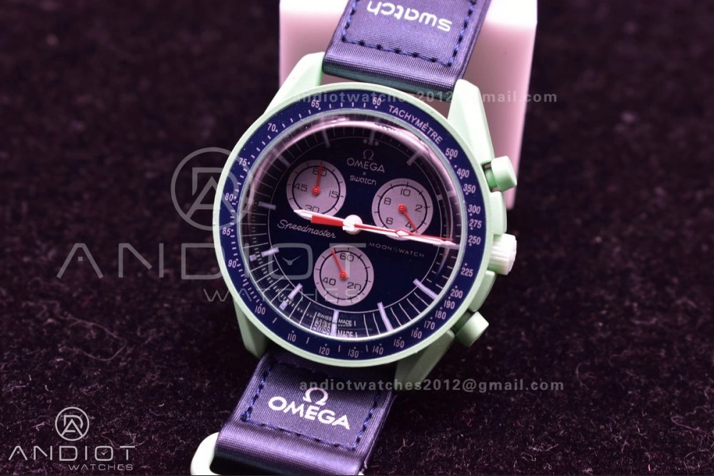 Swatch x Omega Bioceramic Moonwatch Mission to Earth on Nylon Strap Quartz EasyCare 86