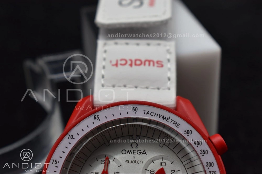 Timeless Swatch x Omega Bioceramic Moonwatch Mission to Mars on Nylon Strap Quartz 1177