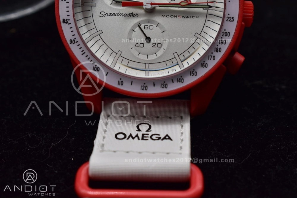 Timeless Swatch x Omega Bioceramic Moonwatch Mission to Mars on Nylon Strap Quartz 1177
