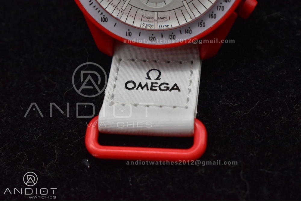 Timeless Swatch x Omega Bioceramic Moonwatch Mission to Mars on Nylon Strap Quartz 1177