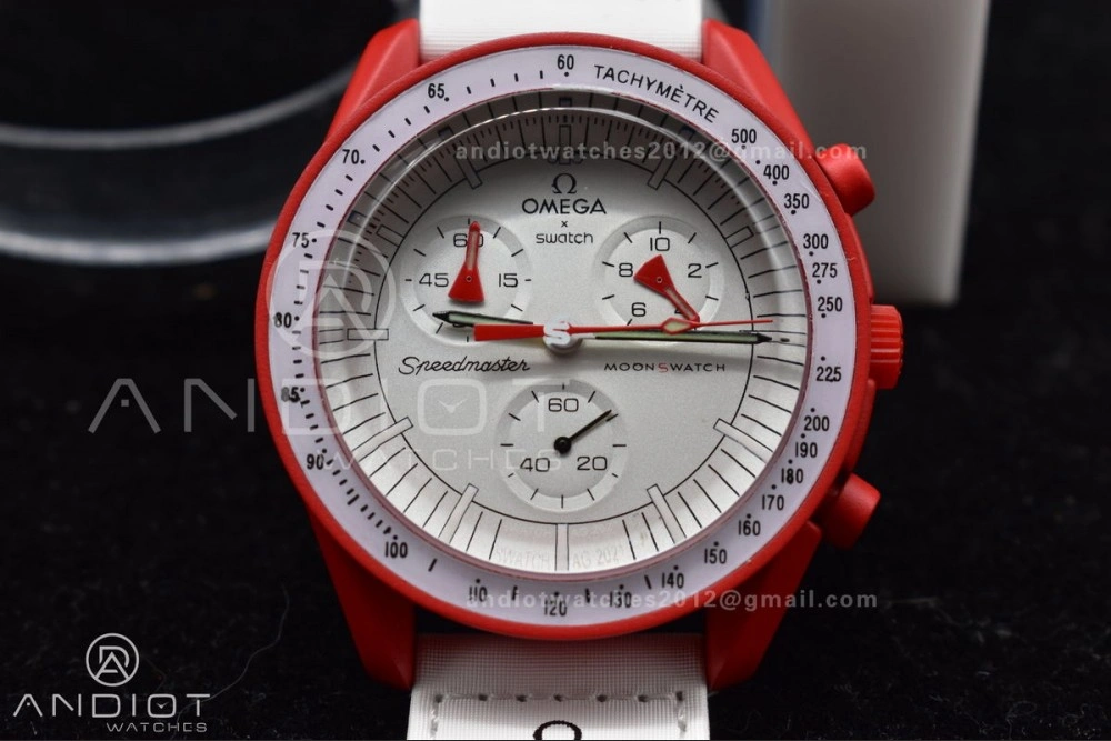 Timeless Swatch x Omega Bioceramic Moonwatch Mission to Mars on Nylon Strap Quartz 1177