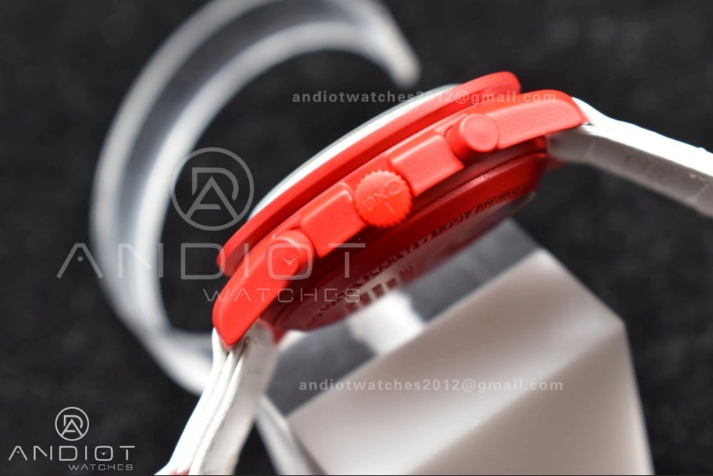 Timeless Swatch x Omega Bioceramic Moonwatch Mission to Mars on Nylon Strap Quartz 1177