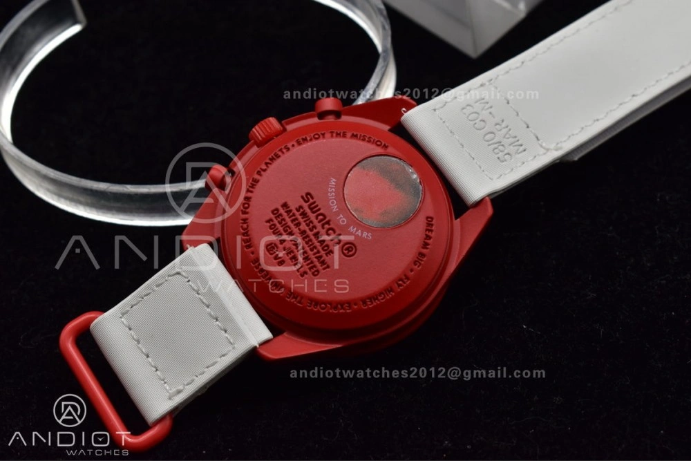 Timeless Swatch x Omega Bioceramic Moonwatch Mission to Mars on Nylon Strap Quartz 1177
