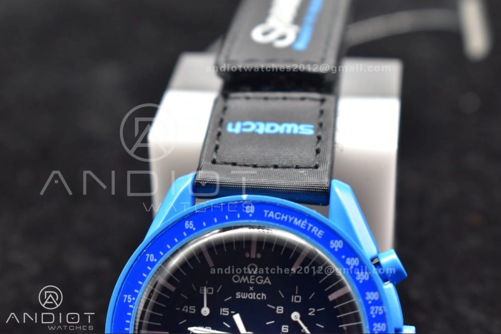 Reliable Swatch x Omega Bioceramic Moonwatch Mission to Neptune on Nylon Strap Quartz 1179