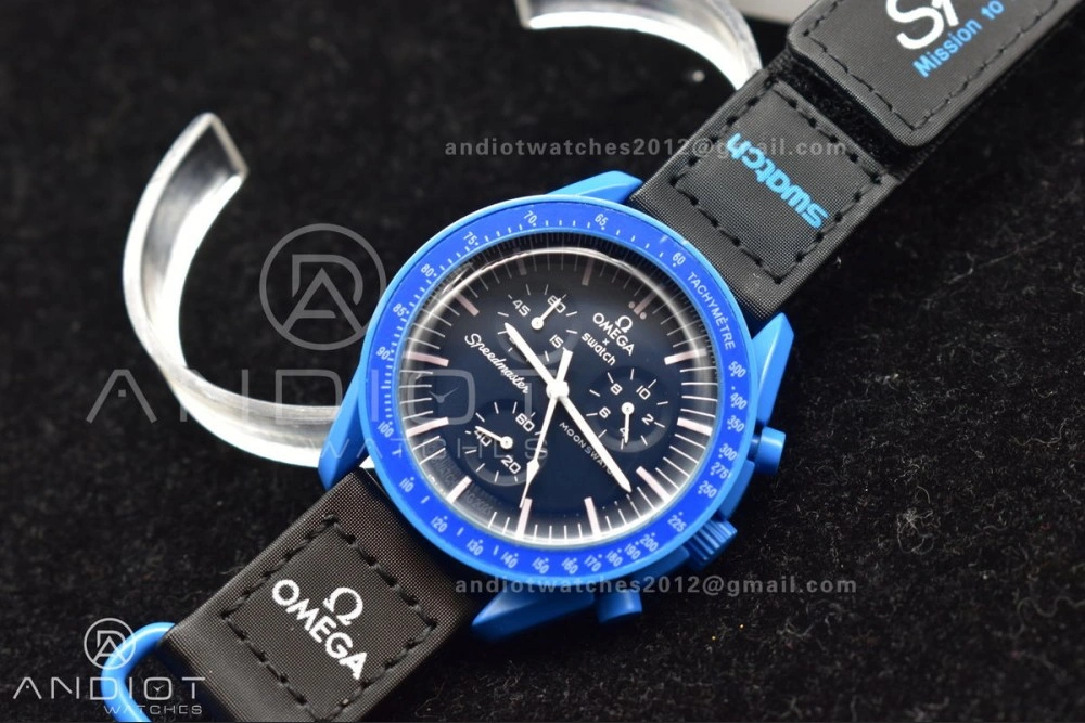 Reliable Swatch x Omega Bioceramic Moonwatch Mission to Neptune on Nylon Strap Quartz 1179