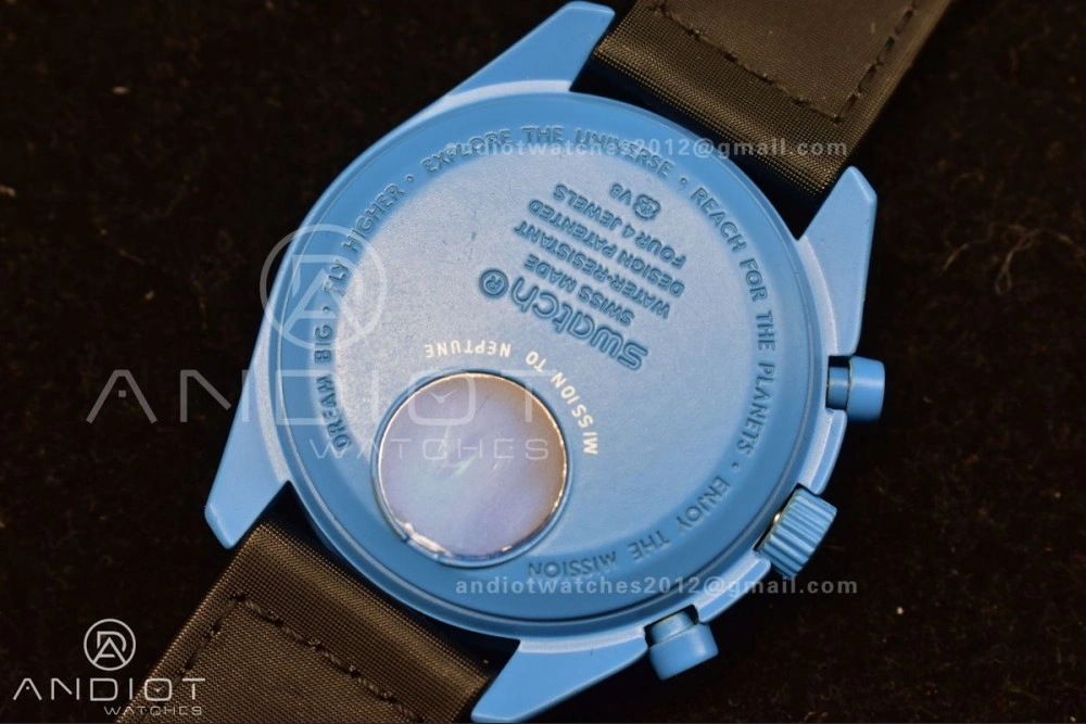 Reliable Swatch x Omega Bioceramic Moonwatch Mission to Neptune on Nylon Strap Quartz 1179