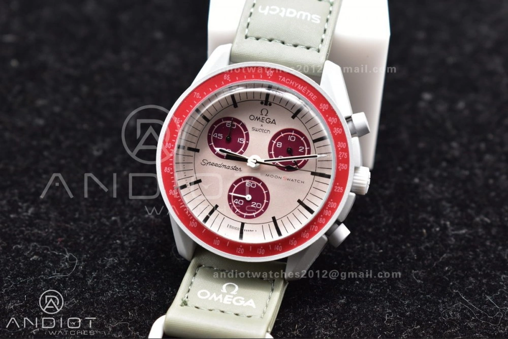 Casual Swatch x Omega Bioceramic Moonwatch Mission to Pluto on Nylon Strap Quartz 131