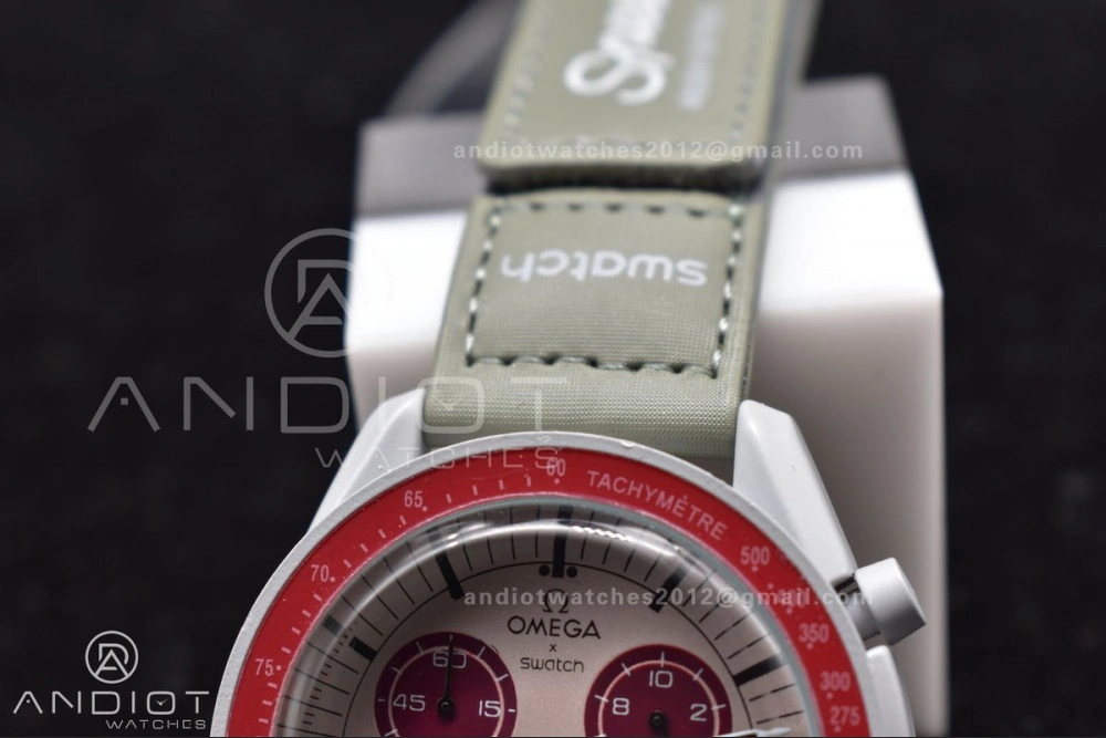 Casual Swatch x Omega Bioceramic Moonwatch Mission to Pluto on Nylon Strap Quartz 131