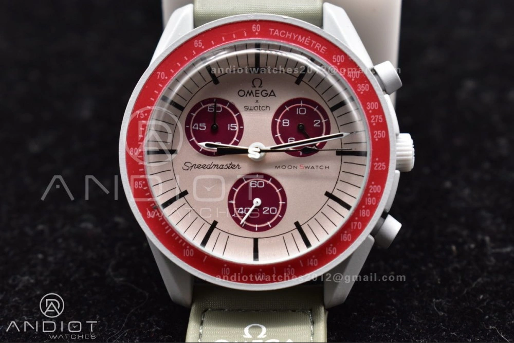 Casual Swatch x Omega Bioceramic Moonwatch Mission to Pluto on Nylon Strap Quartz 131