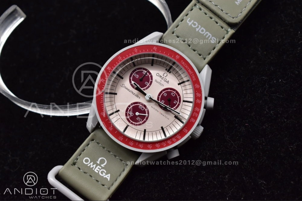 Casual Swatch x Omega Bioceramic Moonwatch Mission to Pluto on Nylon Strap Quartz 131