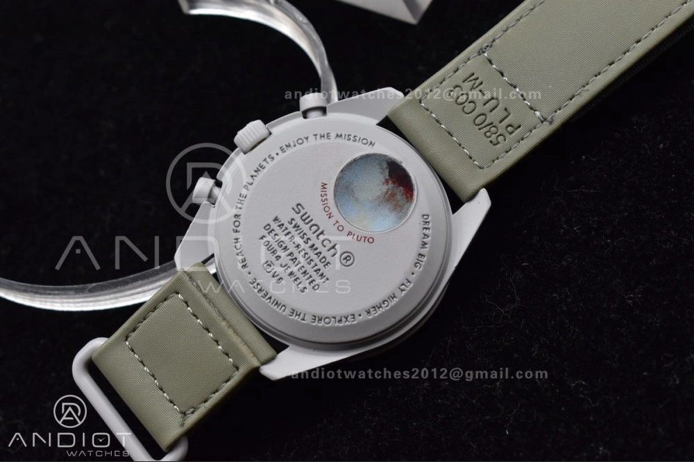 Casual Swatch x Omega Bioceramic Moonwatch Mission to Pluto on Nylon Strap Quartz 131
