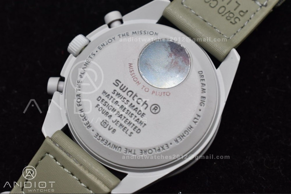 Casual Swatch x Omega Bioceramic Moonwatch Mission to Pluto on Nylon Strap Quartz 131