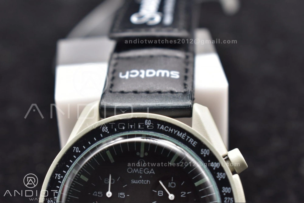 Unique Swatch x Omega Bioceramic Moonwatch Mission to The Moon on Nylon Strap Quartz 91