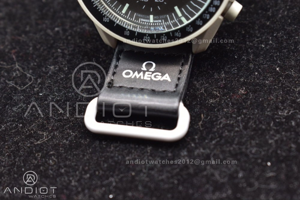 Unique Swatch x Omega Bioceramic Moonwatch Mission to The Moon on Nylon Strap Quartz 91
