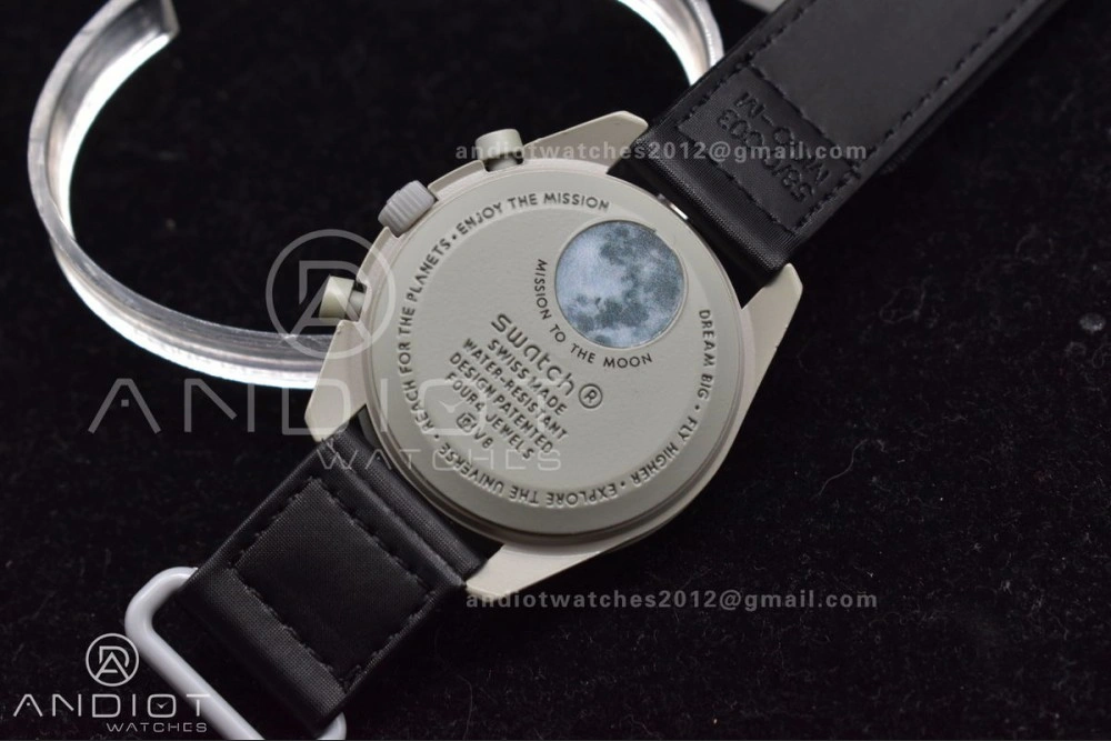 Unique Swatch x Omega Bioceramic Moonwatch Mission to The Moon on Nylon Strap Quartz 91