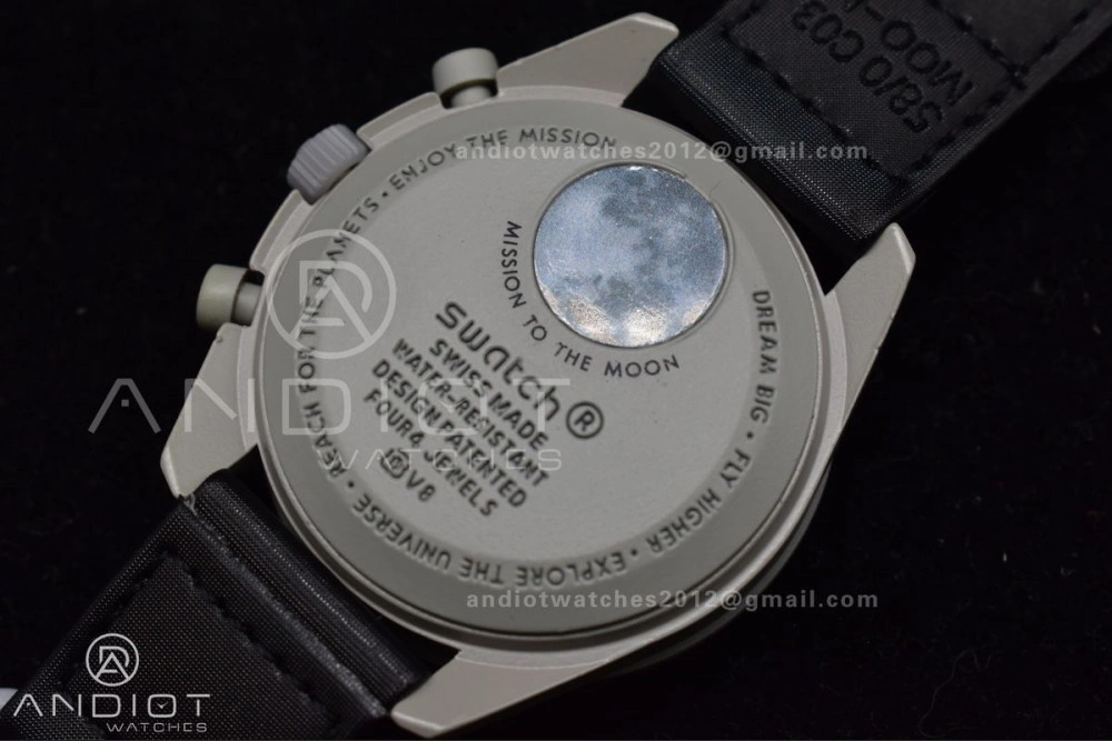Unique Swatch x Omega Bioceramic Moonwatch Mission to The Moon on Nylon Strap Quartz 91