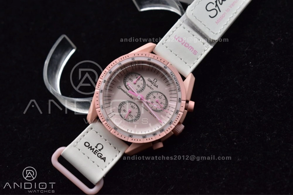 Neat Swatch x Omega Bioceramic Moonwatch Mission to Venus on Nylon Strap Quartz 130