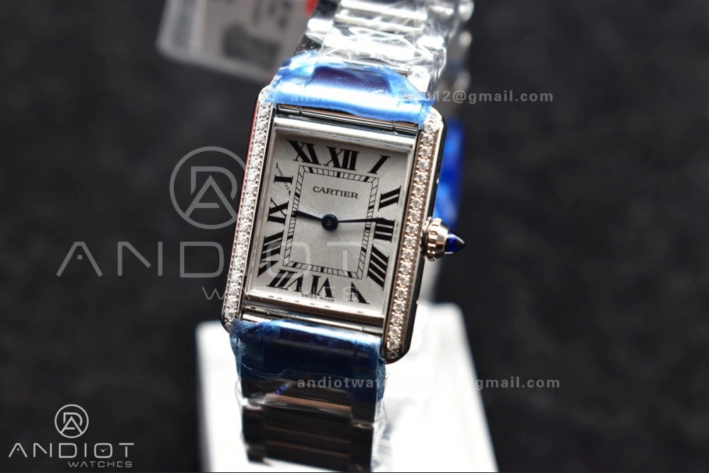 Tank Solo 20.3mm K11F SS White Dial With Diamond Bezel On SS Bracelet Ronda Quartz Soft 1190