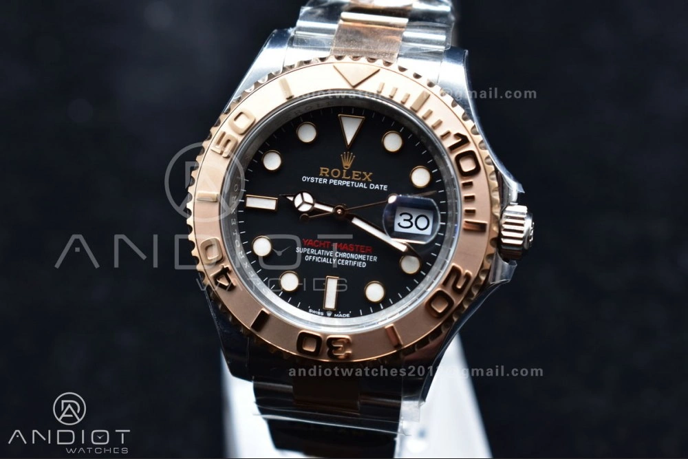 ComfortFit Yacht-Master 126621 Clean 1:1 Best Edition Rose Gold Plated 904L Steel Black Dial On SS Bracelet VR 483