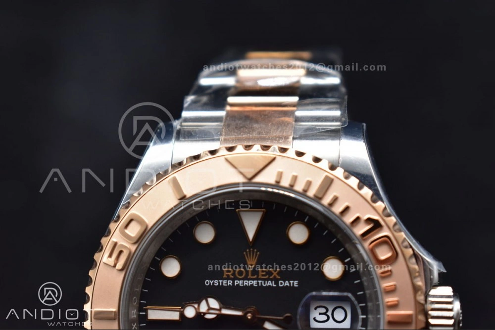 ComfortFit Yacht-Master 126621 Clean 1:1 Best Edition Rose Gold Plated 904L Steel Black Dial On SS Bracelet VR 483