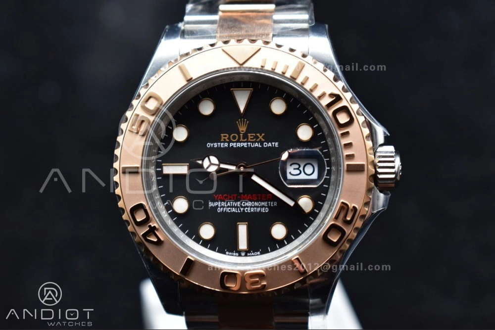 ComfortFit Yacht-Master 126621 Clean 1:1 Best Edition Rose Gold Plated 904L Steel Black Dial On SS Bracelet VR 483